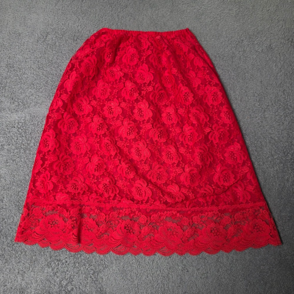 Deena Womens Small Half Slip Red Floral Lace Scalloped Hem Vintage 2131 USA